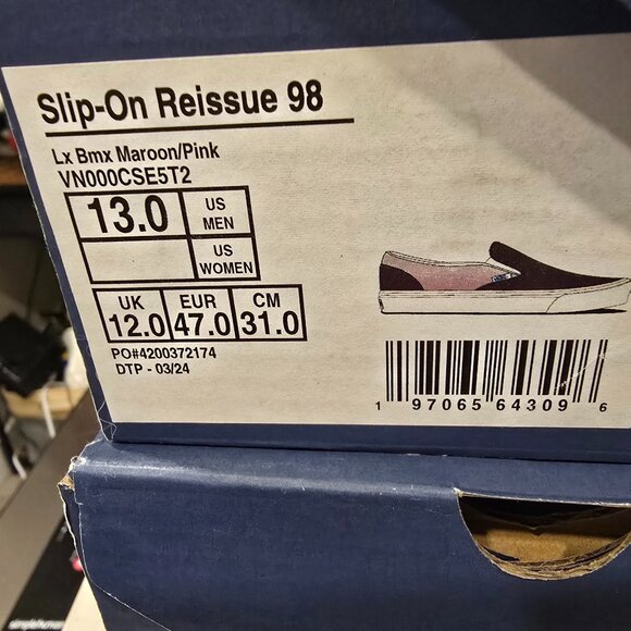 Vans Premium BMX Slip-on Reissue 98 LX Skate Shoes Maroon VN000CSE5T2 Men's 13 - Picture 9 of 13